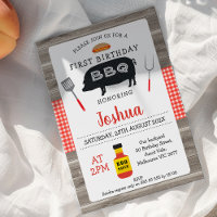 Bois Rouge Plaid Cochon BBQ 1er anniversaire Invit
