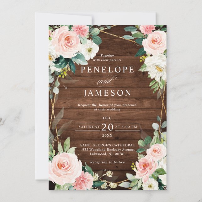 Invitation Bois roux Mariage géométrique Botanique (Devant)