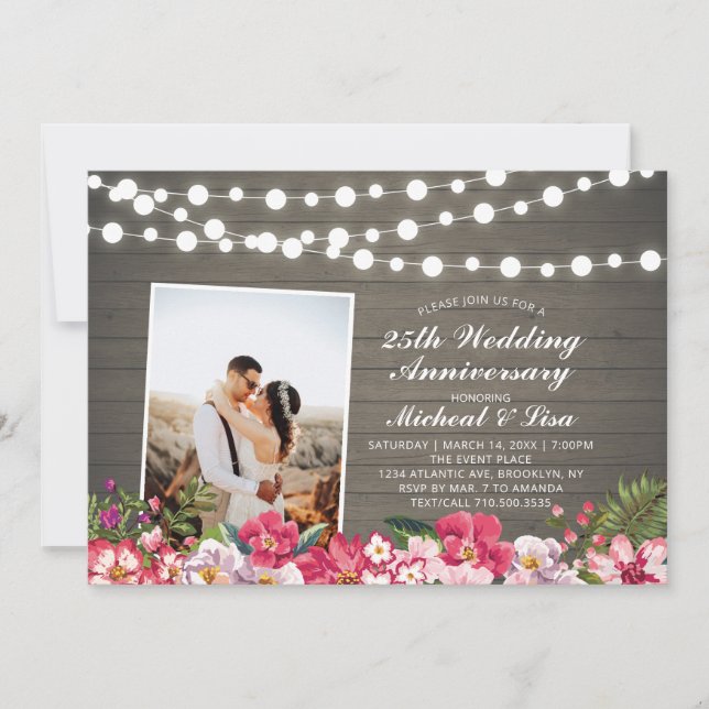 Invitation Bois Rustique 40e Anniversaire de Mariage Photo (Devant)