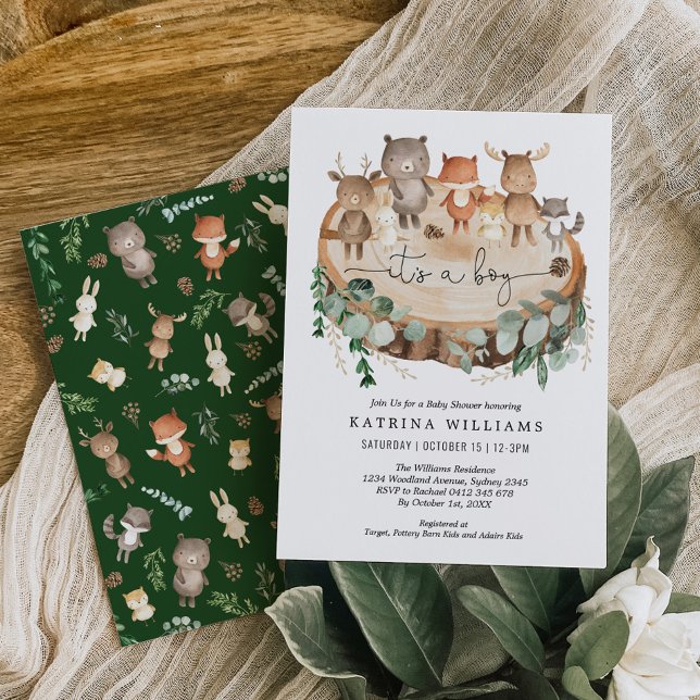 Invitation Bois rustique Animaux Végétation Baby shower Garço (Créateur téléchargé)