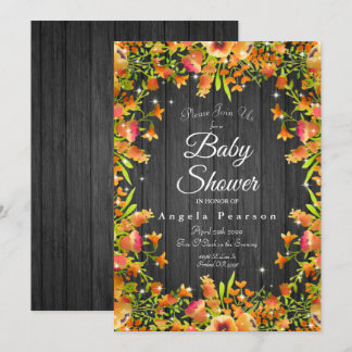 Invitation Bois rustique Aquarelle d'automne Floral Étincelle