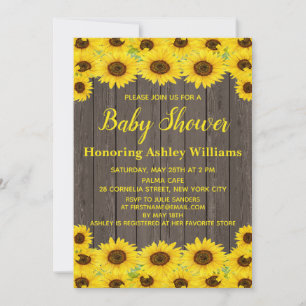 Invitation Bois rustique Aquarelle Tournesols Baby shower mou