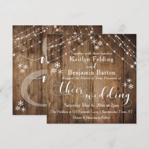 Invitation Bois rustique avec lumière blanche et Mariage de f