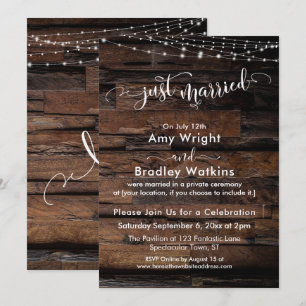 Invitation Bois rustique avec lumières, calligraphie "Jeunes