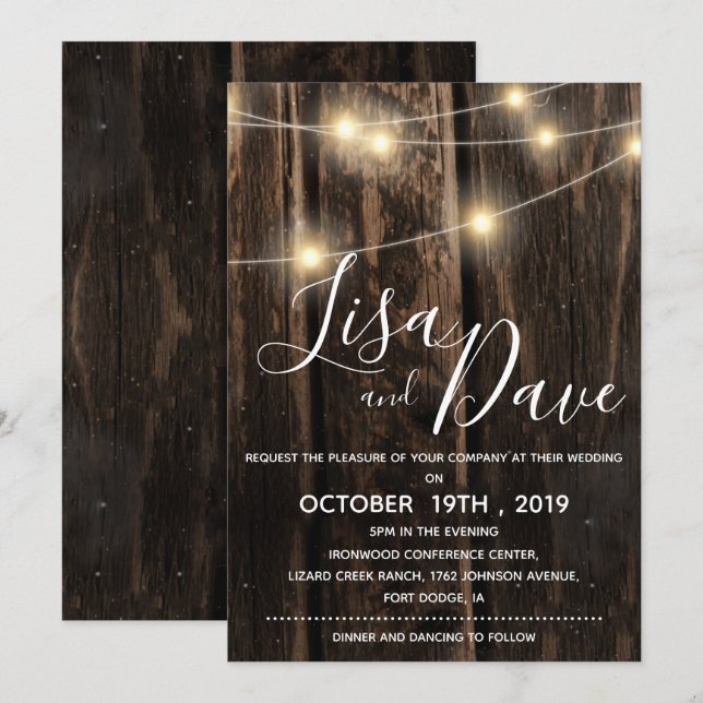 Invitation Bois rustique avec Mariage à cordon (Devant / Derrière)