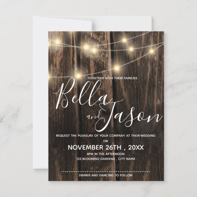 Invitation Bois rustique avec Mariage à cordon (Devant)