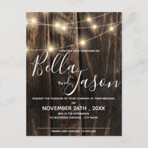 Invitation Bois rustique avec Mariage à cordon