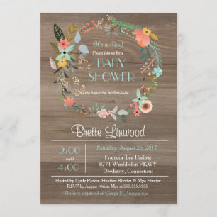 Invitation Bois rustique, Baby shower de germes floraux Vinta