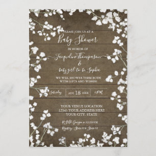 Invitation Bois Rustique Bébés Respirer Floral Bébé Fille Dou