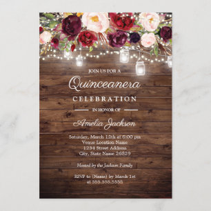 Invitation Bois rustique Bourgogne Lumières Florales Quincean