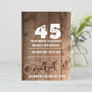 Invitation Bois rustique brun cowboy thème 45e anniversaire