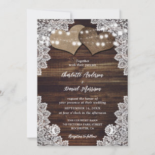 Invitation Bois rustique Burlap et dentelle mariage Invitatio