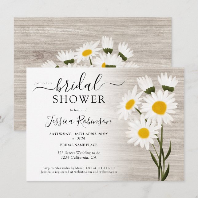 Invitation Bois rustique campagne marguerite fleurs douche nu (Devant / Derrière)