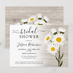 Invitation Bois rustique campagne marguerite fleurs douche nu