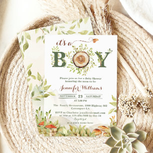 Invitation Bois rustique C'est un Baby shower garçon Forêt