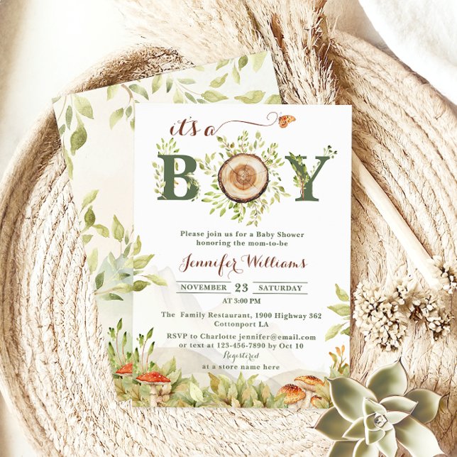 Invitation Bois rustique C'est un Baby shower garçon Forêt (Créateur téléchargé)