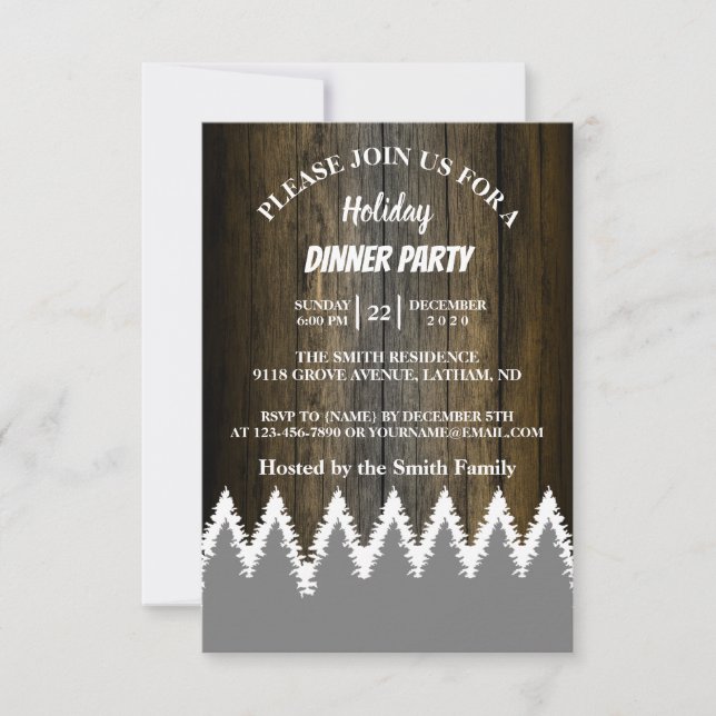 Invitation Bois rustique Chaîne Lumière Pins Arbre Fête (Devant)