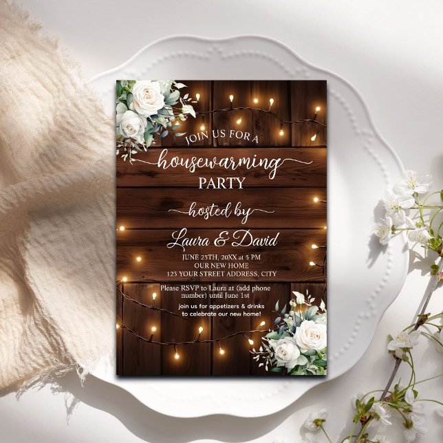 Invitation Bois Rustique Chaîne Lumières Fête de réchauffemen (Créateur téléchargé)