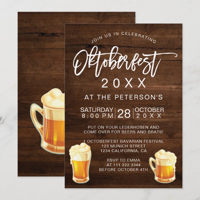 Invitation Bois rustique de typographie de partie de festival (Devant / Derrière)