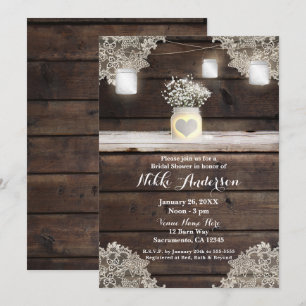 Invitation Bois rustique, dentelle et mariée de grange dans d