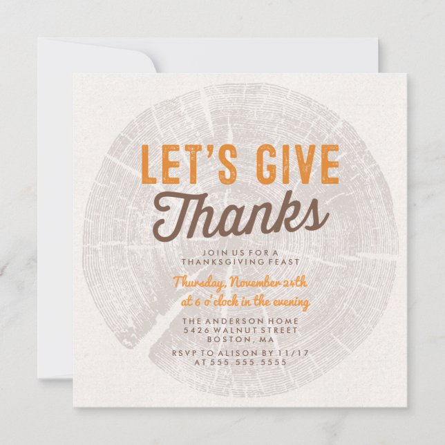 Invitation Bois rustique | Dîner Thanksgiving (Devant)