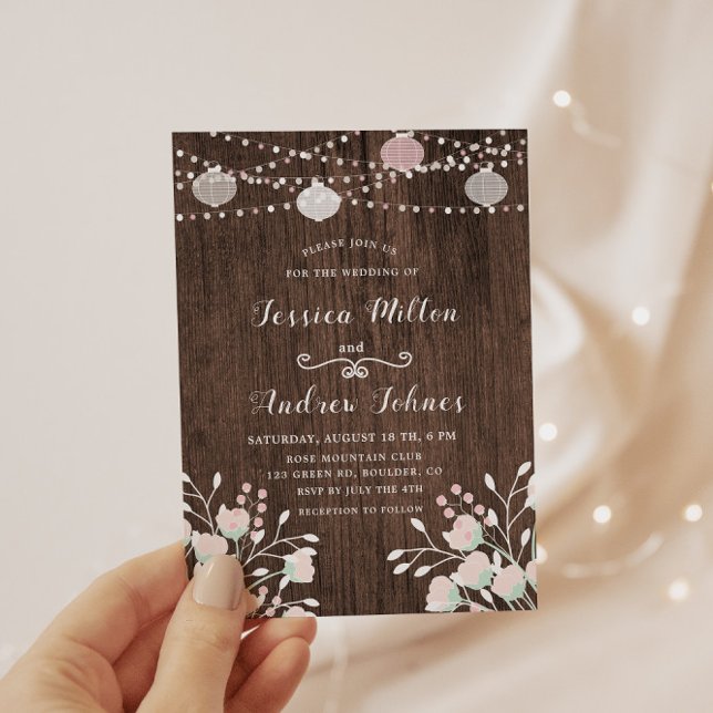 Invitation Bois rustique éclaire le Mariage floral (Créateur téléchargé)