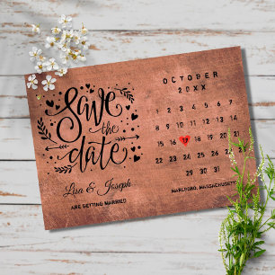 Invitation Bois rustique Enregistrer la date Calendrier Coeur