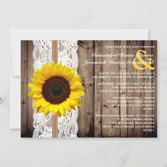 Invitation Bois rustique et dentelle avec Mariage de tourneso (Devant)