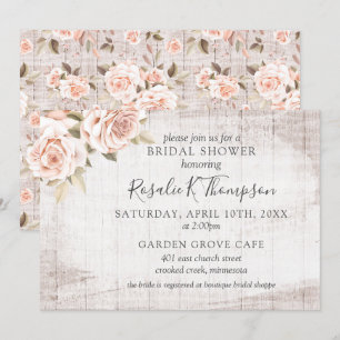 Invitation Bois rustique et Fête des mariées romantique Rose