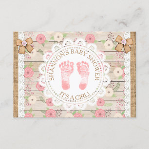 Invitation Bois rustique et fleurs Baby shower rose et tan