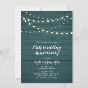 Invitation Bois rustique et lumières à cordes 25 ans Mariages