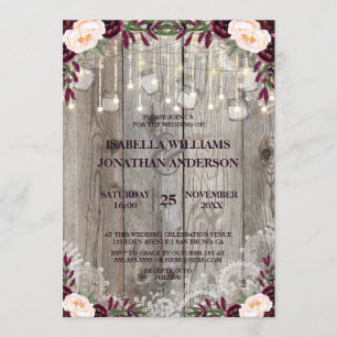 Invitation Bois rustique et lumières à cordes Mariage dentell