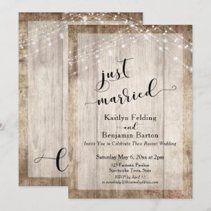 Invitation Bois rustique et lumières, Tout juste mariés, Réce