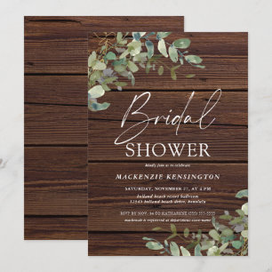 Invitation Bois rustique Eucalyptus Fête des mariées verte