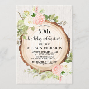 Invitation Bois rustique femmes fête d'anniversaire adulte n'