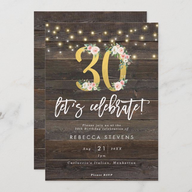 Invitation bois rustique fêtons le 30e anniversaire (Devant / Derrière)