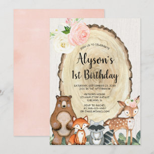 Invitation Bois rustique filles 1ère fête d'anniversaire