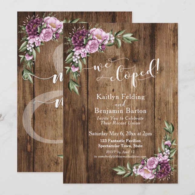 Invitation Bois Rustique & Fleurs Nous Avons Été Réception Se (Devant / Derrière)