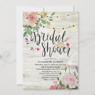 Invitation Bois rustique Floral Chaîne Lumières Fête des mari
