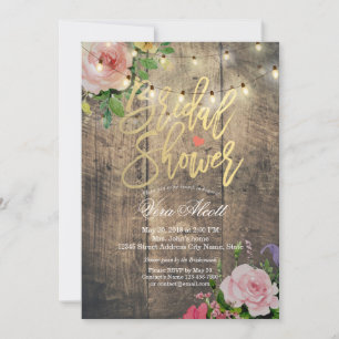 Invitation Bois rustique Floral Chaîne Lumières Fête des mari