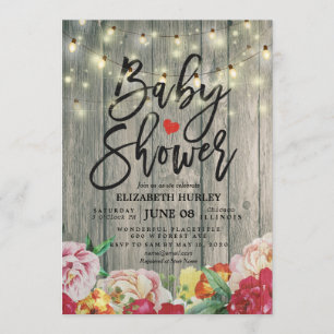 Invitation Bois rustique Floral Chic String Baby shower