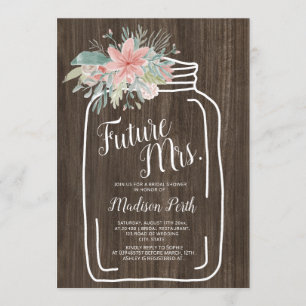 Invitation Bois rustique floral mason script pot douche nupti