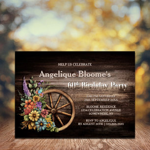 Invitation Bois rustique Floral Ouest 60e anniversaire
