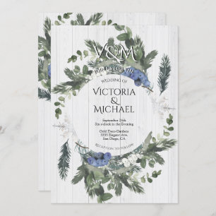 Invitation Bois rustique Floral & Pine Mariage d'hiver