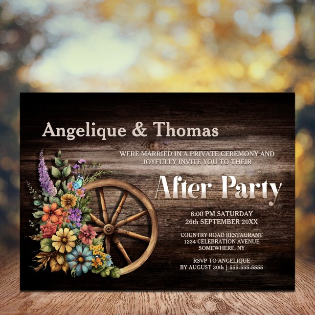 Invitation Bois Rustique Floral Wagon Roue Mariage après la f (Créateur téléchargé)