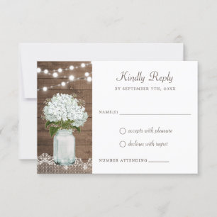 Invitation Bois rustique Hydrangea Mason Jar Dentelle Bébé ha