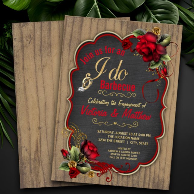 Invitation Bois rustique Je fais BBQ Couples Douche (Rustic barbecue engagement party invitation. Simply add your event details.)