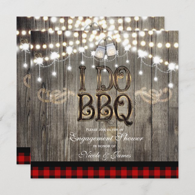 Invitation Bois Rustique JE Fait BBQ Mariage Fiançailles Baig (Devant / Derrière)