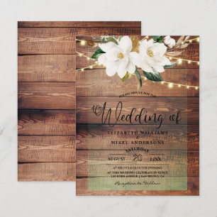 Invitation Bois rustique   Lumières Floral Blanc mariage de v