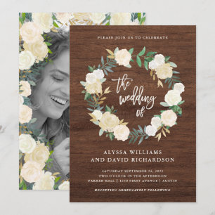 Invitation Bois rustique Mariage de couronne avec photo de r